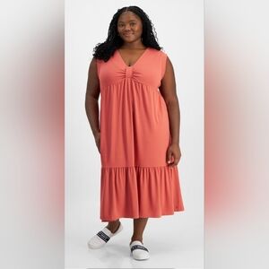 Tommy Hilfiger 2X Terracotta Coral Tiered Midi Dress boho lagenlook Sleeveless